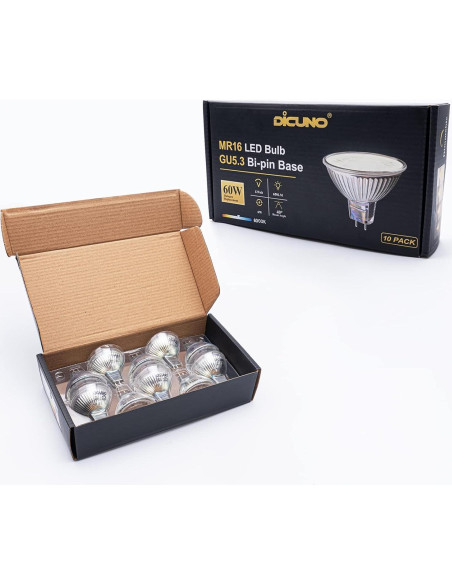Bombilla LED DiCUNO MR16 regulable 6W 6000K GU5.3 Paquete de 10
