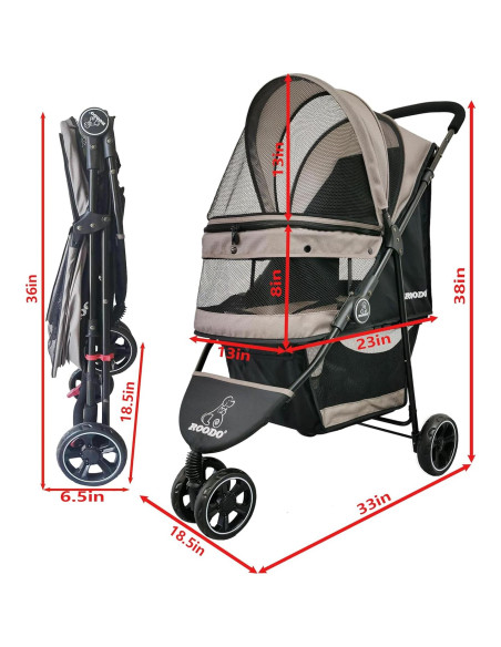 Carrito de Paseo ROODO Escort 3 Ruedas para Mascotas Gris