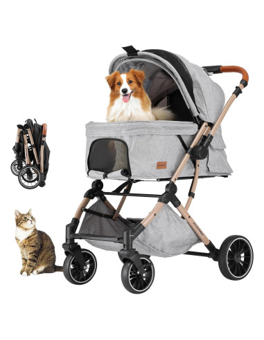 Carrito de Paseo para Mascotas EchoSmile Plegable 4 Ruedas