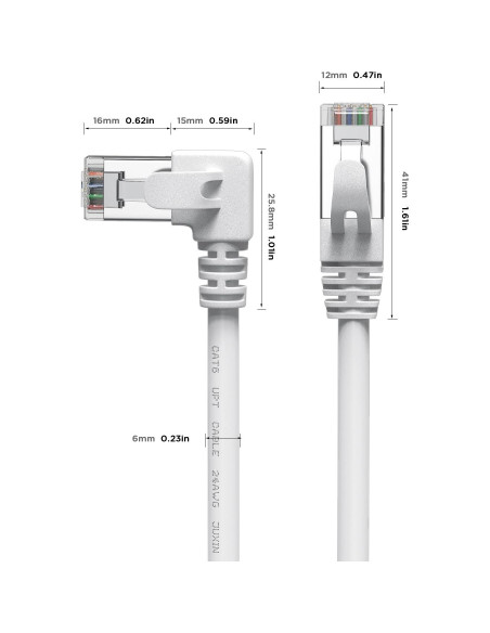 Cable Ethernet Cat 6 JUXIN 1.83 m Ángulo Izquierdo Blanco