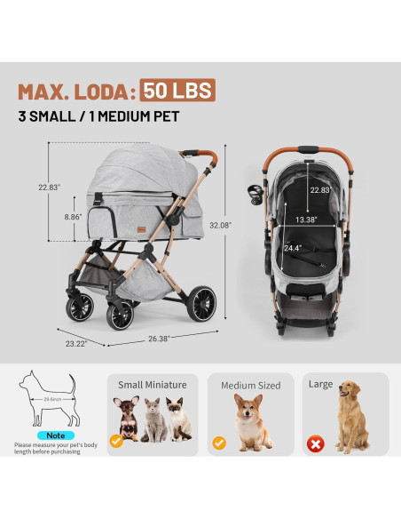 Carrito de Paseo para Mascotas EchoSmile Plegable 4 Ruedas