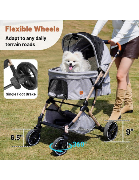 Carrito de Paseo para Mascotas EchoSmile Plegable 4 Ruedas