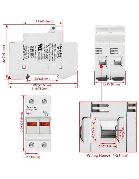Soporte de Fusible Cilíndrico Heschen RT18-32 32A 690V DIN Soporte de Fusible Cilíndrico Heschen RT18-32 32A 690V DIN