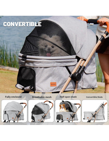 Carrito de Paseo para Mascotas EchoSmile Plegable 4 Ruedas