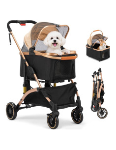 Carrito Plegable para Mascotas COZIWOW 3 en 1 Negro/Dorado