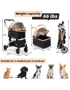 Carrito Plegable para Mascotas COZIWOW 3 en 1 Negro/Dorado 2