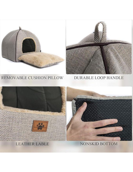 Cama Cueva para Gatos WINDRACING Beige 38.1cm Plegable y Lavable Cama Cueva para Gatos WINDRACING Beige 38.1cm Plegable y Lavable