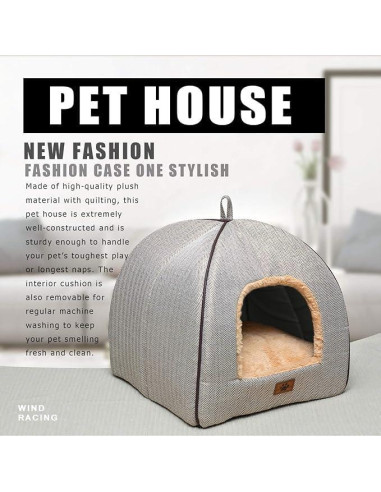 Cama Cueva para Gatos WINDRACING Beige 38.1cm Plegable y Lavable