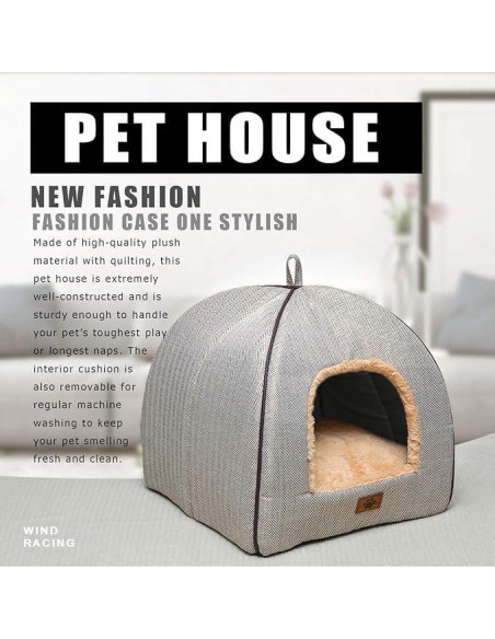 Cama Cueva para Gatos WINDRACING Beige 38.1cm Plegable y Lavable Cama Cueva para Gatos WINDRACING Beige 38.1cm Plegable y Lavable