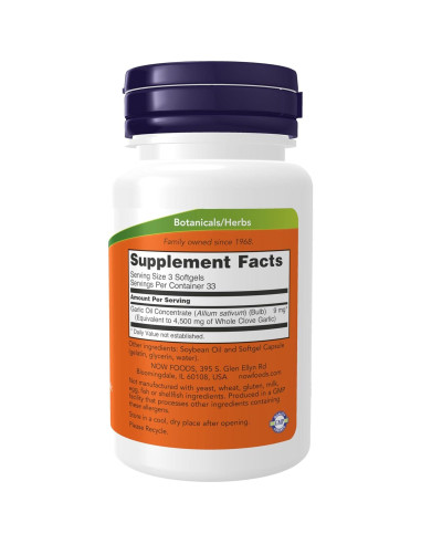 Suplemento NOW Foods Aceite de Ajo 1500 mg 100 Gelatinas