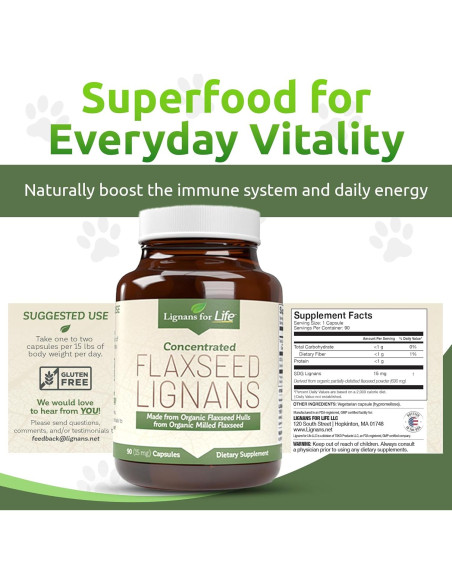 Suplemento de Semilla de Lino Orgánico Lignanos 15mg 90 Cápsulas