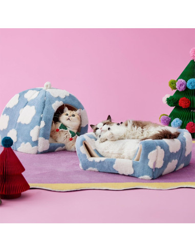 Cama para Gatos Bedsure Comfy Pet 2 en 1 Azul 40.64 cm