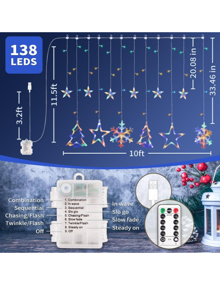 Luces de Cortina de Navidad LED 138 luces Multicolor 3.05m