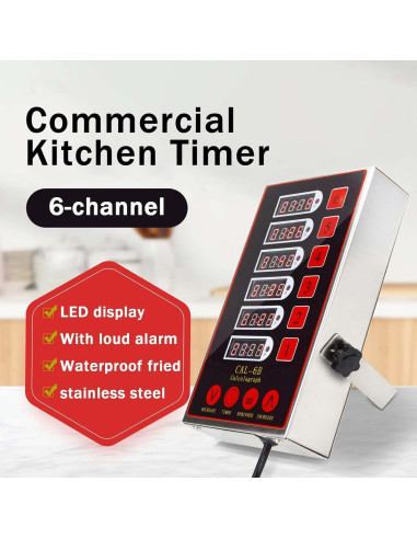 Temporizador Digital de Cocina Genérico 6 Canales Acero Inoxidable