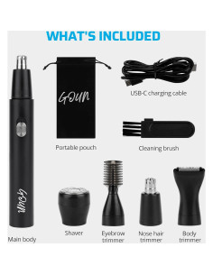 Recortador de Vello Nasal 4-en-1 GOUN Recargable IPX6 2