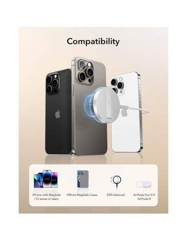 Cargador Inalámbrico ESR MagSafe 15W con Soporte Blanco