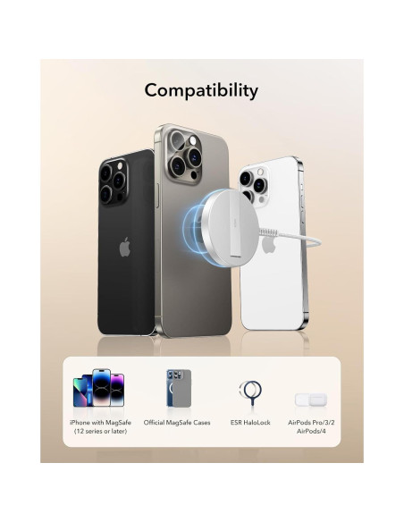 Cargador Inalámbrico ESR MagSafe 15W con Soporte Blanco