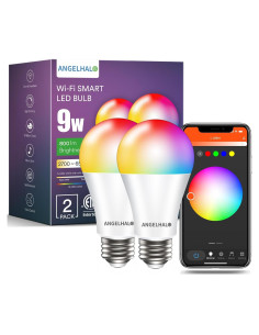 Bombillas Inteligentes ANGELHALO LED A19 RGBW 800 Lúmenes Paquete de 2