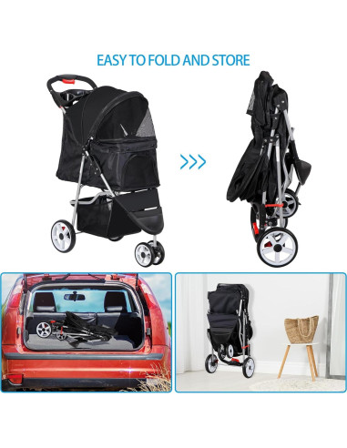 Carrito Plegable para Mascotas Pet Republic 3 Ruedas Negro