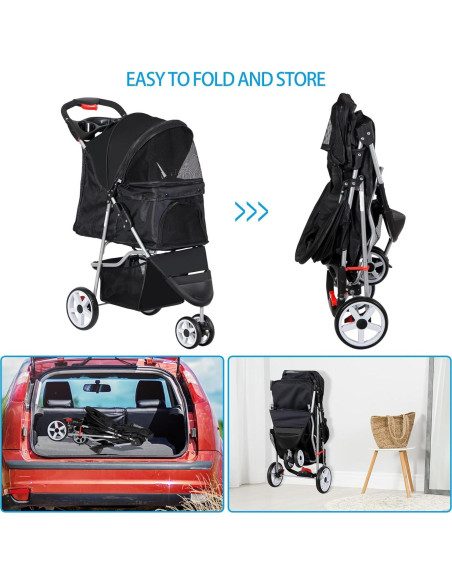 Carrito Plegable para Mascotas Pet Republic 3 Ruedas Negro