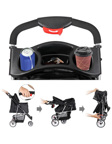 Carrito Plegable para Mascotas Pet Republic 3 Ruedas Negro