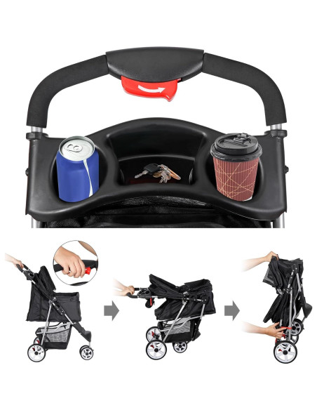 Carrito Plegable para Mascotas Pet Republic 3 Ruedas Negro