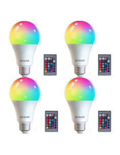 Bombillas LED RGB 9W E27 A19 6500K 4 Paquetes Multicolor