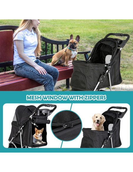 Carrito Plegable para Mascotas Pet Republic 3 Ruedas Negro