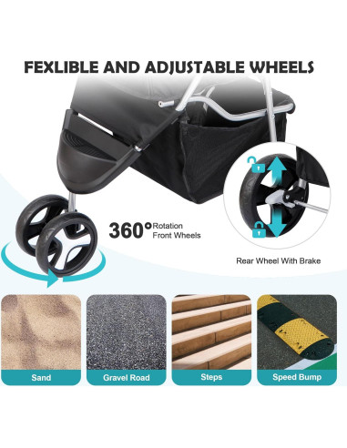 Carrito Plegable para Mascotas Pet Republic 3 Ruedas Negro