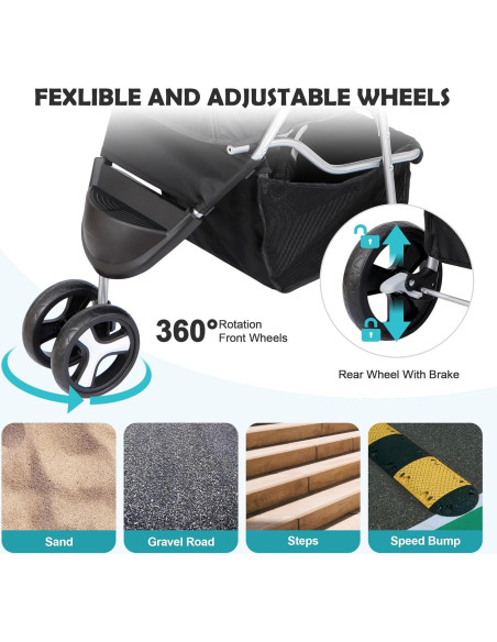 Carrito Plegable para Mascotas Pet Republic 3 Ruedas Negro