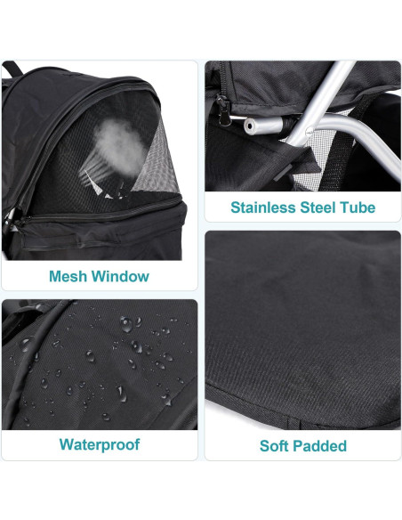 Carrito Plegable para Mascotas Pet Republic 3 Ruedas Negro