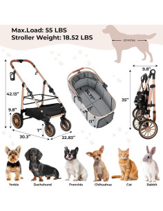 Carrito Plegable para Mascotas MAMIZO hasta 25kg Gris 2