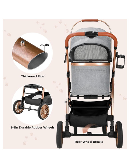 Carrito Plegable para Mascotas MAMIZO hasta 25kg Gris