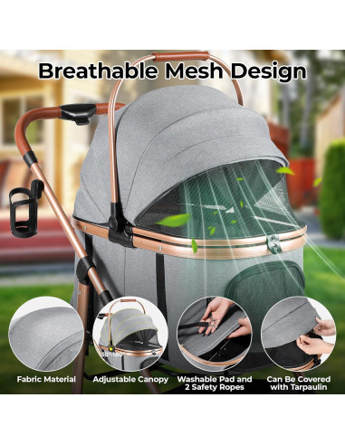 Carrito Plegable para Mascotas MAMIZO hasta 25kg Gris