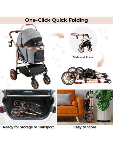 Carrito Plegable para Mascotas MAMIZO hasta 25kg Gris