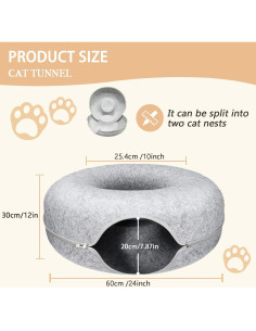 Cueva para Gatos Catasaurus Peekaboo - Túnel Dona Gris Claro 2