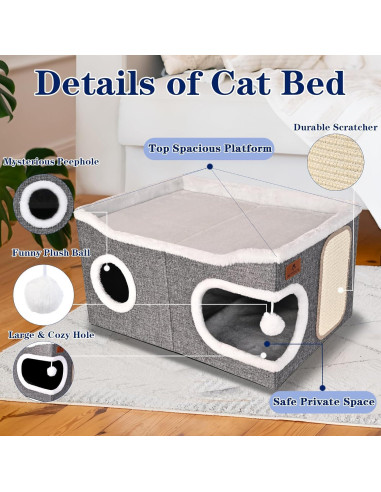Cama para Gatos Extra Grande PETTDATE con Cojín Reversible 57x42cm