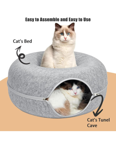 Cueva para Gatos Catasaurus Peekaboo - Túnel Dona Gris Claro