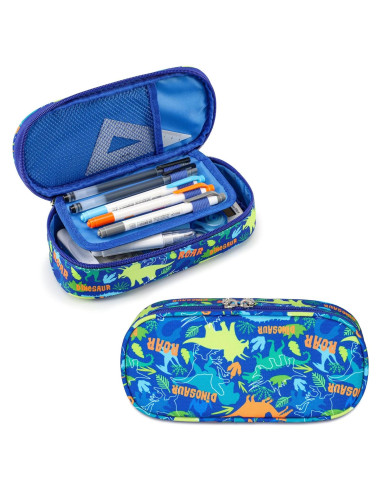 Estuche de Lápices Bagseri Dinosaurio Azul 22.86x10.41cm