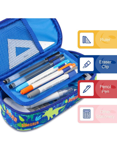 Estuche de Lápices Bagseri Dinosaurio Azul 22.86x10.41cm