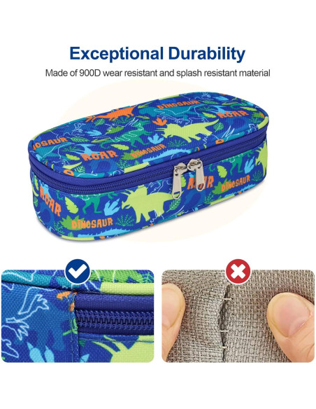 Estuche de Lápices Bagseri Dinosaurio Azul 22.86x10.41cm