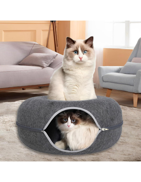 Cueva para Gatos Catasaurus Peekaboo - Túnel Dona Gris Claro