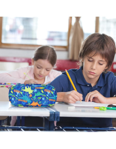 Estuche de Lápices Bagseri Dinosaurio Azul 22.86x10.41cm