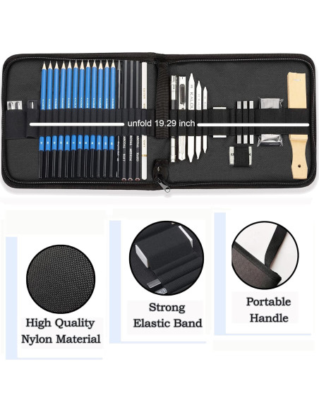 Juego de Lápices de Dibujo KALOUR 34 Piezas con Estuche