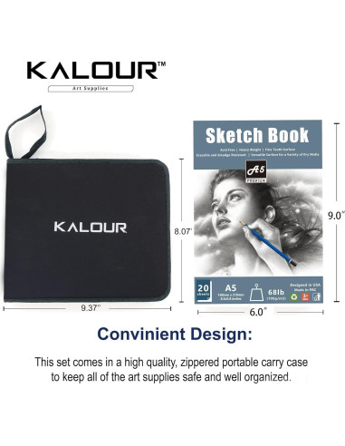 Juego de Lápices de Dibujo KALOUR 34 Piezas con Estuche