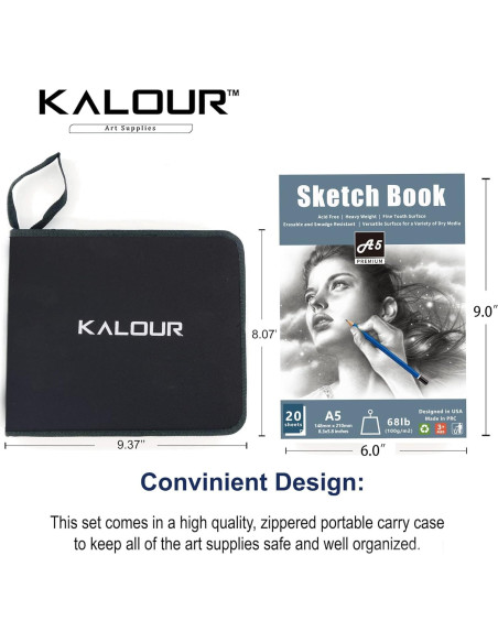 Juego de Lápices de Dibujo KALOUR 34 Piezas con Estuche