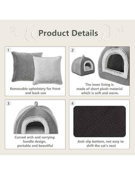 Cueva para Gatos WINDRACING 38cm Gris Plegable y Lavable