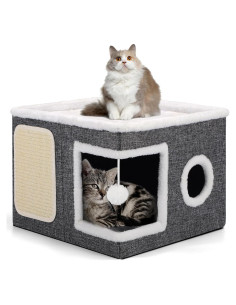 Casa para Gatos Shikha 3 en 1 Plegable Gris 42x42x32cm