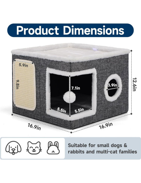 Casa para Gatos Shikha 3 en 1 Plegable Gris 42x42x32cm Casa para Gatos Shikha 3 en 1 Plegable Gris 42x42x32cm