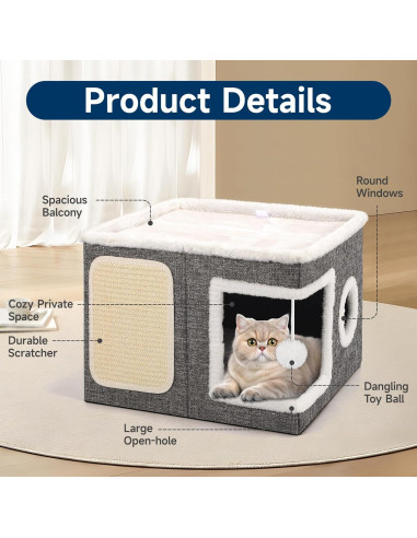 Casa para Gatos Shikha 3 en 1 Plegable Gris 42x42x32cm